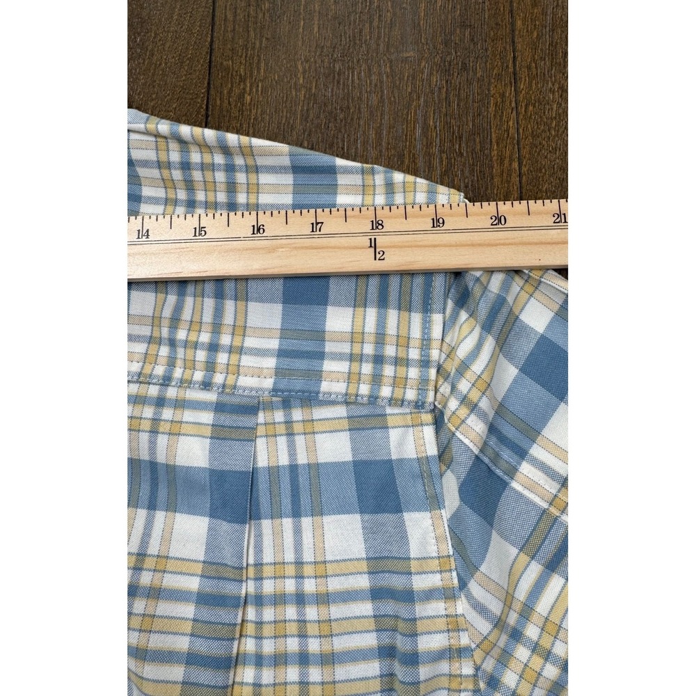 L.L.Bean Slightly Fitted Plaid Stretch Shirt Mens L Blue Yellow Long Sleeve 3241 - Picture 5 of 5